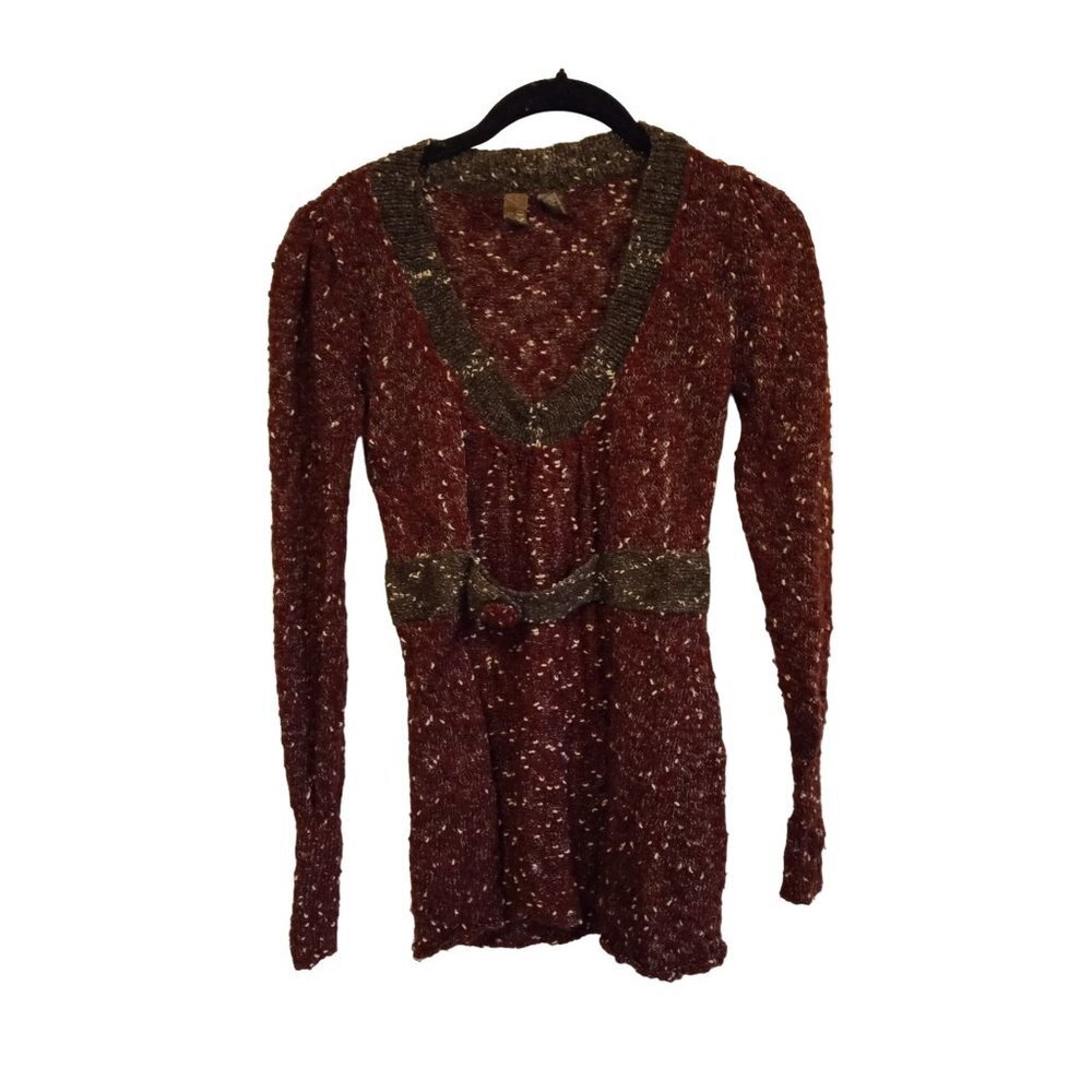 BKE Maroon and speckled beige sweater tunic‎ top